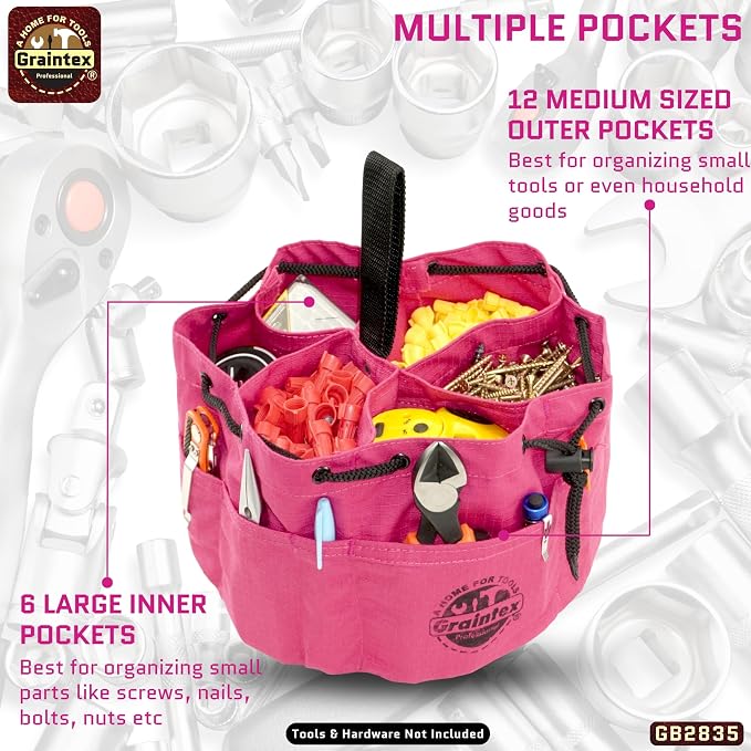 Graintex 18 Pocket Grab Bags Set of 3 Pcs Rip-Stop Canvas, Drawstring Closure, Small Parts Organizer Bag, Small Tools, Screws, Parts, Parachute Tool Bag, Parachute Tool Organizer for Essential Items