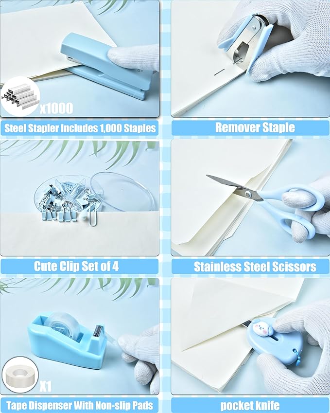 Blue Desk Accessories, 26Pcs Office Supplies and Desk Organizers, with Tape Dispenser, Stapler, Staple Remover, Ect, Gift Box Packaging