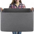 OIASKET 95L Extra Large Blanket Basket, 24" x 16.9" x 14.2" Woven Storage Basket for Living Room, Nursery Blanket Storage for Toys, Towels, Dirty Clothes (Grey)