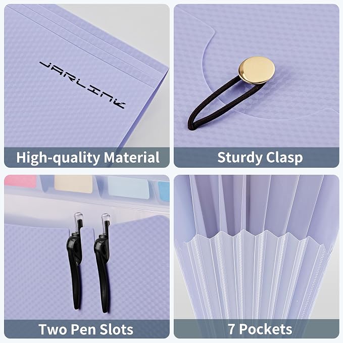 JARLINK 7 Pockets Expanding File Folder, A4 Accordion folders,Blue & Purple | Accordion File Folders with 12 Labels, Portable Document Organizer for Home, College, School, and Office Supplies