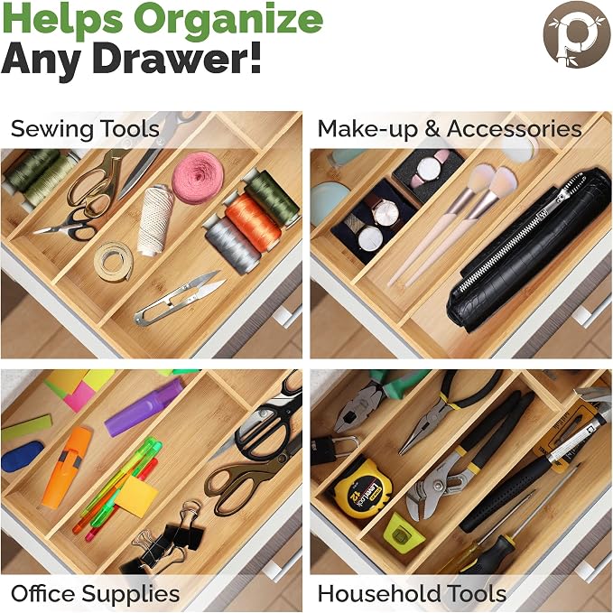 Pristine Bamboo Silverware Organizer, 6-Slot, Small Deep Brown | Small Extra-Deep Wooden Kitchen Drawer Organizer, 6 Slots for Spoons, Forks, Knives – Bamboo Utensil Divider