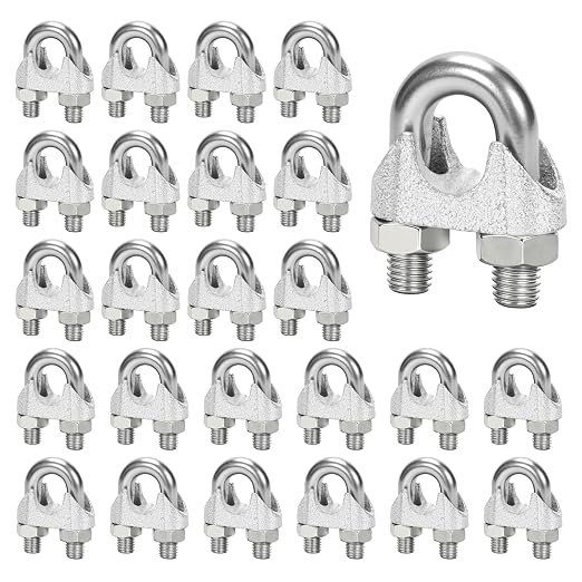 25 Pcs 1/2" M13 Wire Rope Clip Clamps Galvanized for Cable/Tent Rope | Galvanized iron, rust-proof, U-bolt & saddle, deep-thread, easy install, secures wire/rope for rigging/fences/guardrails