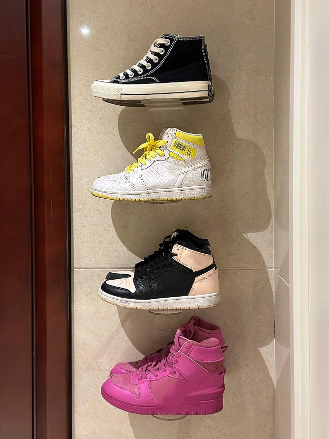 IEEK Floating Shoe Display 8 Pack,Levitating Acrylic Shoe Shelf for Wall,Clear Wall Mounted Shoe Rack Sneaker Display Shelves Space Saving Shoe Organizer Holder for Sneaker Collection