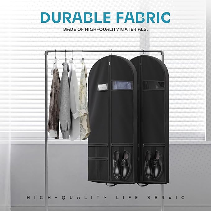 Lazebox 54" Travel Garment Bag with Accessories Zipper Pocket, Heavy Duty Suit Bag for Suits, Tuxedos, Dresses, Coats, Black, 1 pack