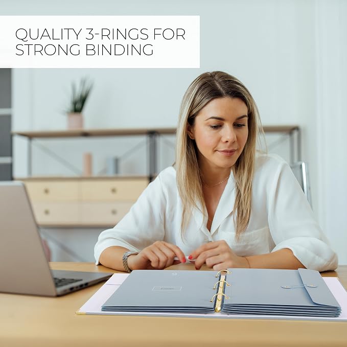 Important Document Organizer Set with Folders - Complete Linen Ring Binder Set Safely Stores All Documents & Files in One Place - Easy to Use Expanding Storage Incl. Envelopes, Pockets & Labels