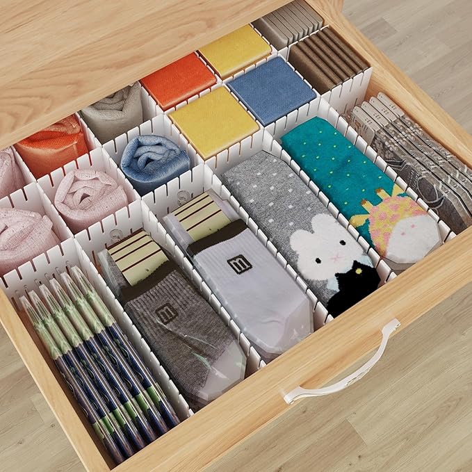 42PCS Adjustable Drawer Dividers Organizer for Kitchen, Bedroom, Dresser, Socks, Underwear, Makeup Storag