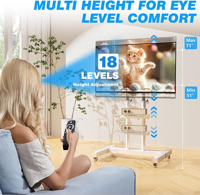 Rfiver Mobile TV Cart Rolling TV Stand for 32-83 Inch Screen Flat/Curved TVs up to 110lbs, Tilt and Height Adjustment Portable TV Stands on Wheel with Laptop Shelf, Outdoor TV Stand MAX VESA 600x400mm