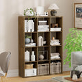 12-Cube Storage Organizer, Wooden Cube Shelf Bookcase with Reinforced Thick Shelves, Heavy-Duty 36.93" L x 9.37" W x 48.82" H, for Living Room Bedroom Home Office, Brown