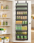 Over the Door Pantry Organizer - 8 Tiers Height Adjustable Pantry Organizers and Storage with Dense Mesh Baskets, Metal Door Hanging Spice Rack for Kitchen Bathroom (Black, 17.2" W x 6.2" D x 69.2" H)