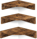 Homode Corner Shelf Wall Mount, Set of 3 Floating Corner Shelves with Cord Hole, 3 Tier Wood Wall Display Shelf, Storage for Bathroom Living Room Kitchen Bedroom, Rustic Brown and Black