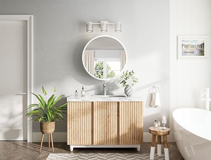 Keonjinn 20 Inch Round Medicine Cabinet with Mirror, White Surface Mount Only Mirror Medicine Cabinet, Modern Medicine Cabinets with Mirror, Metal Framed Bathroom Vanity Mirror with Storage