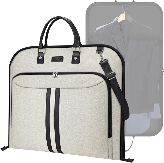 BALEINE Travel Garment Bag, Travel Suit Bag for Men, Water Resistant Carry on Garment Bag for Hanging Clothes, Garment Duffel Bag for Travel Business (Beige, 42")