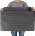 JMvicyroam Woven Blanket Basket,96L Large Storage Bin for Blankets Toys Clothes,Decorative Rope Basket for Living Room Bedroom with Handles, Grey