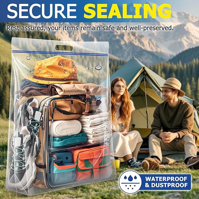 15 Gallon Large Storage Bags, 3.5 Mil Thick Clear Plastic Zipper Bags with Handles, 24" x 24" Large Heavy Duty for Home, Travel, and Moving (15 Packs)