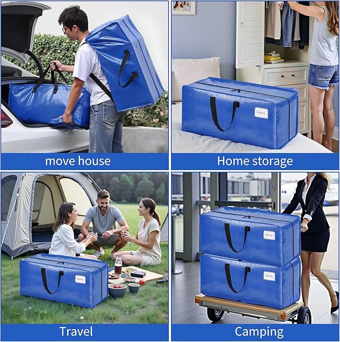 BAGAIL Heavy Duty Moving Bags with Strong Handle, Extra Large Moving Boxes, Storage Tote for Clothes, College Moving Supplies(Blue, Backpack, 10 Pack)