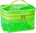 Star Print Green PVC Makeup Bag with Handle - 8.66 * 5.51 * 5.51 inch,Clear Storage Bag Toiletry Pocket Portable Zippered Pouch Waterproof Cosmetic Organizer Bags for Women (Green-L)