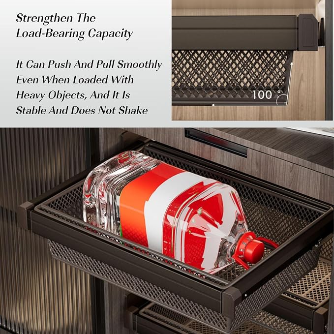 Pull Out Drawer Organizer Containers,Stackable Shelf Baskets Organizer,Aluminum Alloy Stackable Storage Bins,for Office Bathroom Bedroom(Brown,Gray)(Gray,29.92-33.85in)