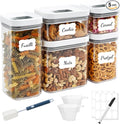 LISI One-Touch Seal Food Storage Containers with Lids, Airtight Stackable BPA-Free Plastic Pantry Canisters for Kitchen Organization, Includes Labels, Marker, Cups & Brush