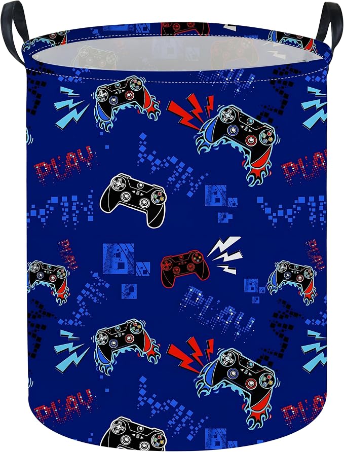 Game Laundry Basket Baby Hamper Dirty Clothes hamper Baby Nursery Hamper Gift Baskets Toy Storage Bin Boy Room Decor(Blue Games)