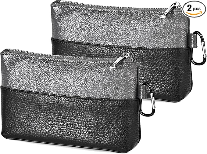 Leather Tool Bag Zipper Pouch, Premium Tool Pouch with Zipper, Utility Multipurpose Storage Organizer Tool Pouches with Carabiner Metal Zipper for Tools, Stationary, Pencil Pouch