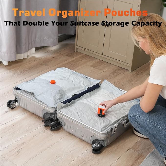 ETENWOLF 10 Pack Reusable Vacuum Storage Bags for Travel with Rechargeable Air Pump,Vacuum Compression Packing Seal for Clothes, Blankets, Seasonal Storage,Carry-On Space Saver Bags in 3 Sizes