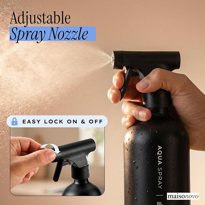 MaisoNovo Glass Spray Bottles 16.9 Oz Pack of 2 - Durable Black Spray Bottle with Fortified Glass & Fine Mist Pumps - Ideal for Salons, Barbers, Stylists, Pet Groomers & Daily Hair Care - 16 Labels