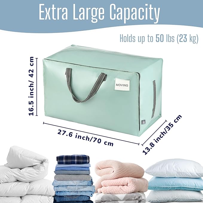 VENO 2 Pack Extra Large Heavy Duty Moving Bags with Wide Opening & Reinforced Handles, Reusable Storage Tote Bags with Strong Zippers for Clothes, College Dorm Essentials & Moving Supplies