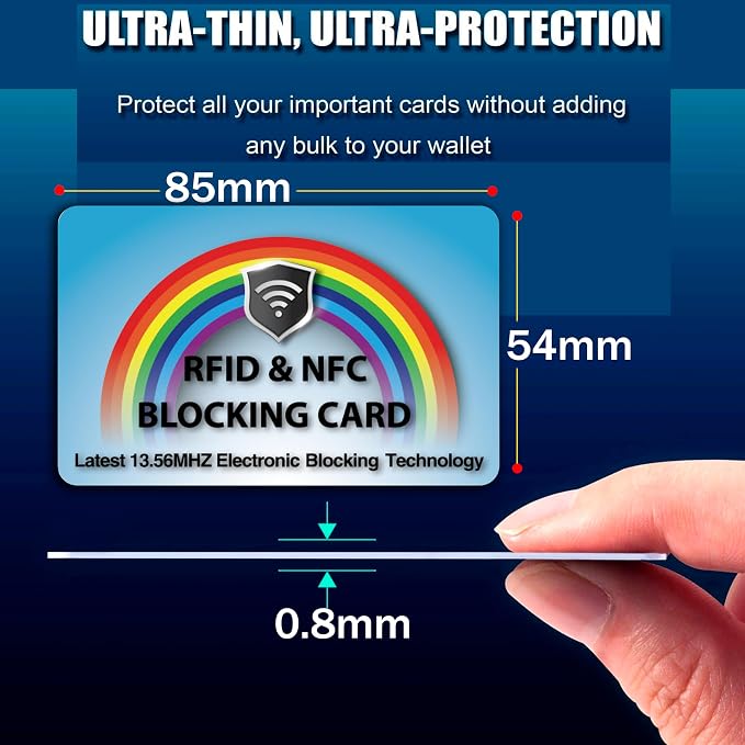 SaiTech IT 2 Pack RFID Blocking Card for Credit Debit ID Card, Rainbow Blue | Slim Anti-Theft Contactless NFC RFID Blocker Protector, Easily Fit into Wallet and Purse, for Men & Women