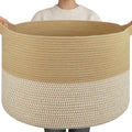 OIAHOMY 90L XXXLarge Blanket Basket for Living Room, 21.7" x 13.8" Woven Cotton Rope Laundry Basket for Organizing Pillows, Decorative Stuffed Animal Toy Storage for Nursery, Jute and White