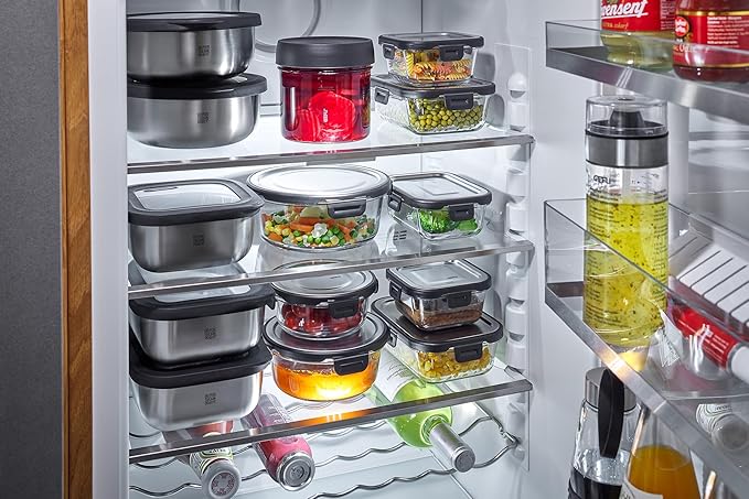GEFU Provido Food Storage Containers with Lid, Set of 2, Stainless Steel, 400 ml Volume, Microwave-Safe, Ideal as Meal Prep or Storage Box