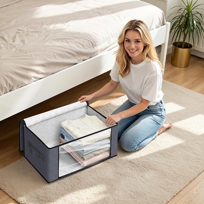 Fab totes 35L Closet Organizers and Storage, Foldable Under Bed Storage Containers, Storage bags for Organizing Bedroom, Closet, Clothing,Organization with Handle (6 Pack,Grey)