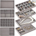 Homaisson Jewelry Drawer Organizer, Velvet Jewelry Tray, Multiple Compartment Layout, Set of 4 Jewelry Organizer for Rings, Earrings, Bracelets, Necklaces (Grey)