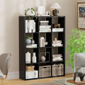 12-Cube Storage Organizer, Wooden Cube Shelf Bookcase with Reinforced Thick Shelves, Heavy-Duty 36.93" L x 9.37" W x 48.82" H, for Living Room Bedroom Home Office, Black
