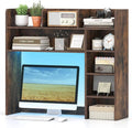 Tangkula Desktop Bookshelf with LED Lights, Desk Hutch with 8 Shelves for Max 25" Monitor, Desktop 5-Tier Display Rack, Multipurpose Wood Desktop Storage Hutch Organizer for Dorm Office Home