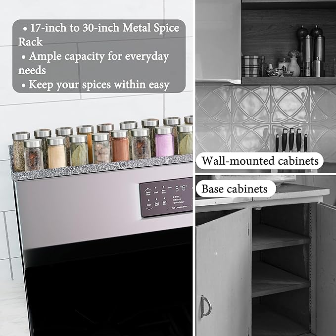 Magnetic Over the Stove Shelf, Extendable（16" to 30" ）Steel Spice Rack Shelf, Above Oven Storage Organizer, Stove Top Shelf for Kitchen Range, Back of Stove & Floating Shelves for Bathroom - Gray