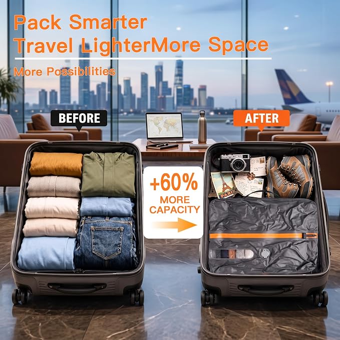 Travel Vacuum Bags With Pump, 3 Pack 22L Compression Kit For Clothes | IPX8 Waterproof; 3-5 Minute Compression; USB-C Cordless Pump; Up To 60-Minute Runtime; Saves Up To 60% Space; Airtight Seal