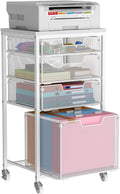 Sbanmao 4 Drawer Rolling File Cart with Wheels, Mobile Filing Cabinet for Home Office, Hanging File Organizer, Under Desk Storage, Multifunctional Utility Cart Printer Stand, White