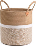 CHICVITA Large Wicker Storage Basket with Leather Handles, 16" x 16", White | Decorative Woven Basket for Toys, Shoes, Blankets & Laundry Storage, Living Room & Bedroom Organizer, Indoor Plant Basket