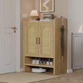 Mericonia 6-Tier Shoe Cabinet Storage for Entryway, Rattan Shoes Organizer Cabinets with Doors, Wooden Shoe Rack, Farmhouse Boho Wood Storage Cabinet (Natural, 6-Tier)
