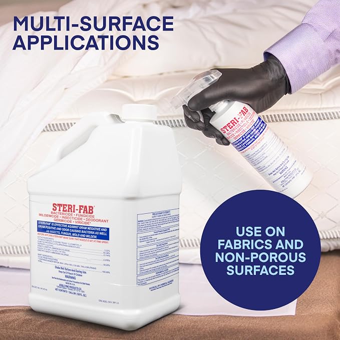 Steri-fab All-in-One Disinfectant & Insecticide Spray, 1 Gallon Jug | Kills Bed Bugs, Fleas, Mites, Roaches, Viruses, Fungi, & Odors, Quick-Drying, Non-Residual