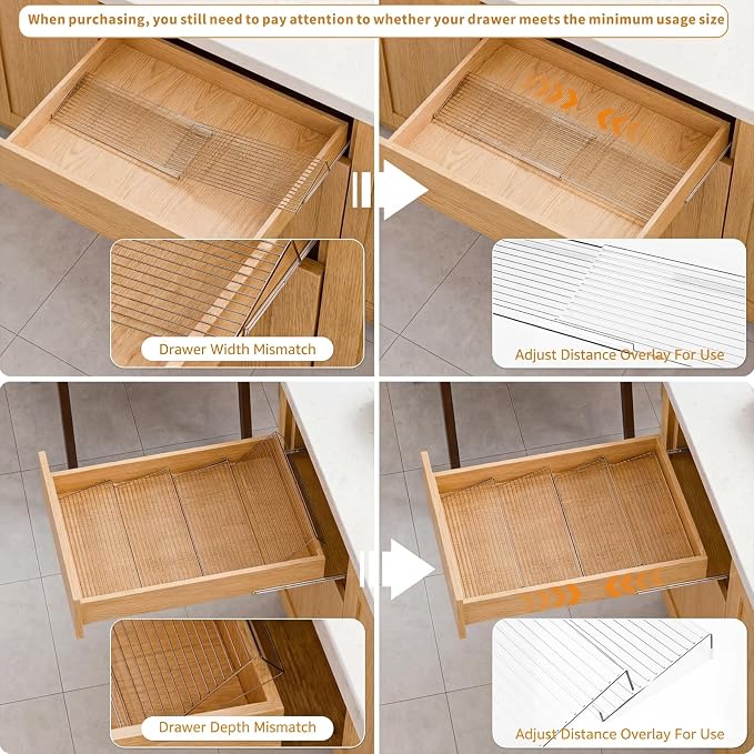 LETGO 4 Pack Adjustable Spice Rack for Drawer - 9" to 17.7" Expandable Spice Drawer Organizer 4 Tier Acrylic Seasoning Organizer Rack,Clear Spice Rack Tray for Spices,Condiment,Nail Polish and Jar (4)