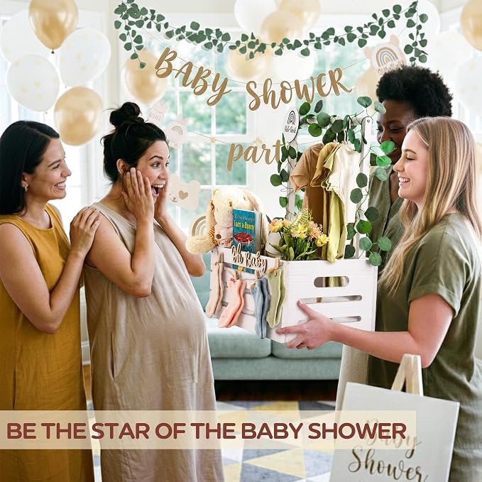 Wooden Baby Shower Crate Closet - Personalized Baby Gift Baskets with Hangers, Large White Newborn Shower Crate Box for New Mom Boys Girls