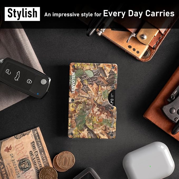 Lenvoten Upgraded Hinged Minimalist Wallet for Men | Slim Metal RFID Blocking Wallet | Credit Card Holder & Money Clip Holds 20 Cards | Premium Scratch-Resistant Finish | Ideal Gift for Men