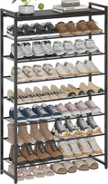 8 Tier Shoe Rack Organizer for 32-40 Pairs, Tall Metal Shoe Storage Shelf with Wood Top, Adjustable Boot Space, Narrow Design for Entryway Closet, Black