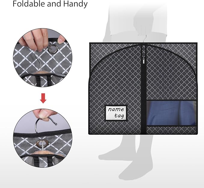 Univivi Suit Bags for Closet Storage and Travel, 40 Inch, 10 Pack, Black | Non-woven fabric, Breathable Suit Cover, Dustproof Hanging Storage Bag, Clear Window and ID Card Holder for Closet Storage
