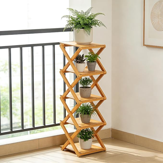 Bamboo Shoe Rack - No Assembly Required, Tall Narrow Foldable Shoe Organizer, Space-Saving Multifunctional Shelf for Entryways, Corners, Bedrooms, Balconies, 4 Layer(Reinforced and Thickened)