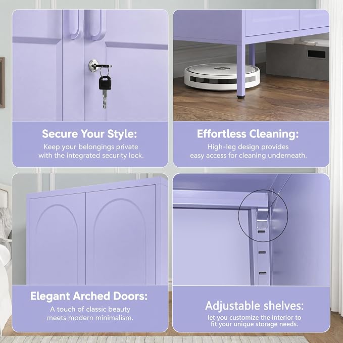 Metal Wardrobe with Lock 67"Clothing Steel Storage Cabinet Locker Hanging Rod And Adjustable Shelves 2 Doors Household kids wardrobe closet Lockers For Bedroom Home Purple Size:67"H X 31.5"W X 18.1"D