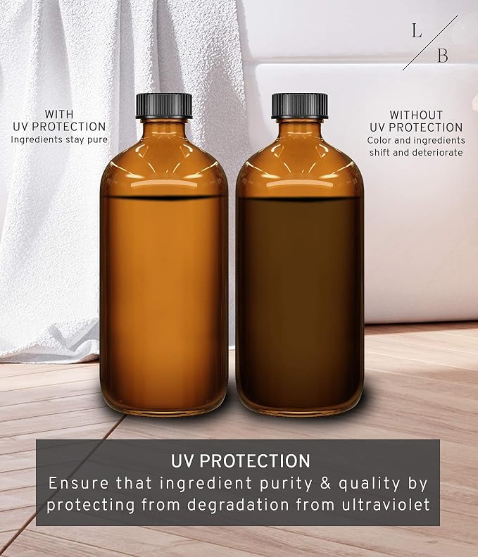 LiBa Amber Glass Spray Bottles 2 Pack 16oz Refillable Adjustable Nozzle | Amber glass blocks UV, safe for essential oils, bleach, vinegar, mist or stream