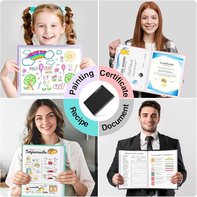 4 Pack Binder with Plastic Sleeves 30-Pocket, Displays 60 Pages, Sooez 8.5x11 Presentation Folders with Clear Sheet Protectors, Art Portfolio Binder for Certificate & Office Project Folder