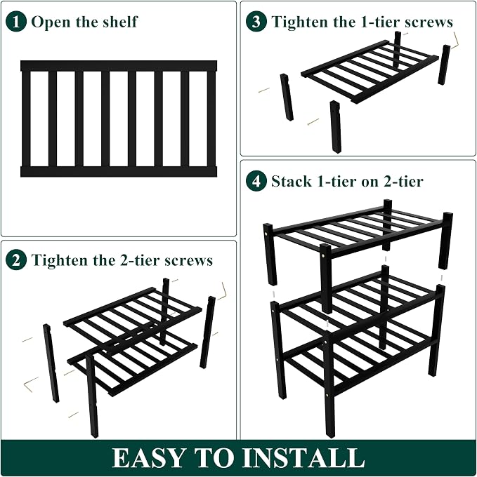 Smiry Small Bamboo Shoe Rack, 3 Tier Free Standing Wooden Shoe Organizer, Stackable Wood Shoe Storage Shelf for Closet, Entryway, 12 Vertical Slats, 2+1 Stack Standard Legs, 17.3"x11"x19.5", Black